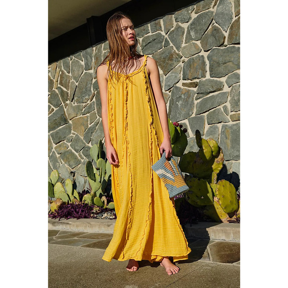 New Free People ENDLESS SUMMER Mckinley Maxi Dress $108 X-SMALL Yellow Boho - Picture 3 of 5